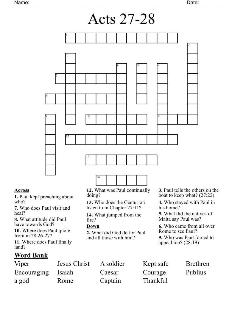 Acts 27-28 Crossword
