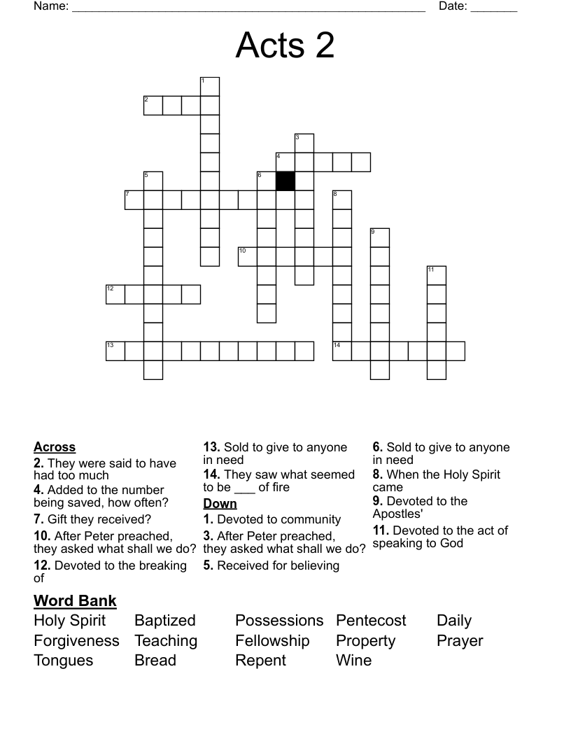 Acts 2 Crossword