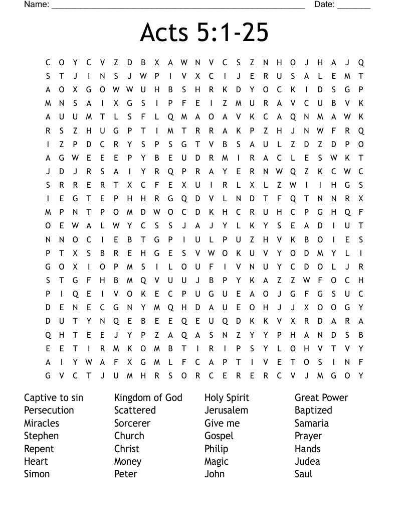 Acts 5:1-25 Word Search