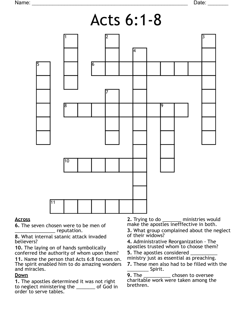 Acts 6:1-8 Crossword