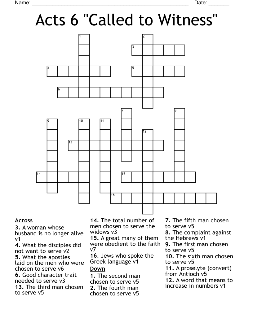 Acts 6  "Called to Witness" Crossword