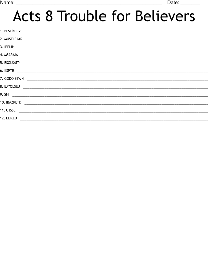 Acts 8 Trouble for Believers  Word Scramble