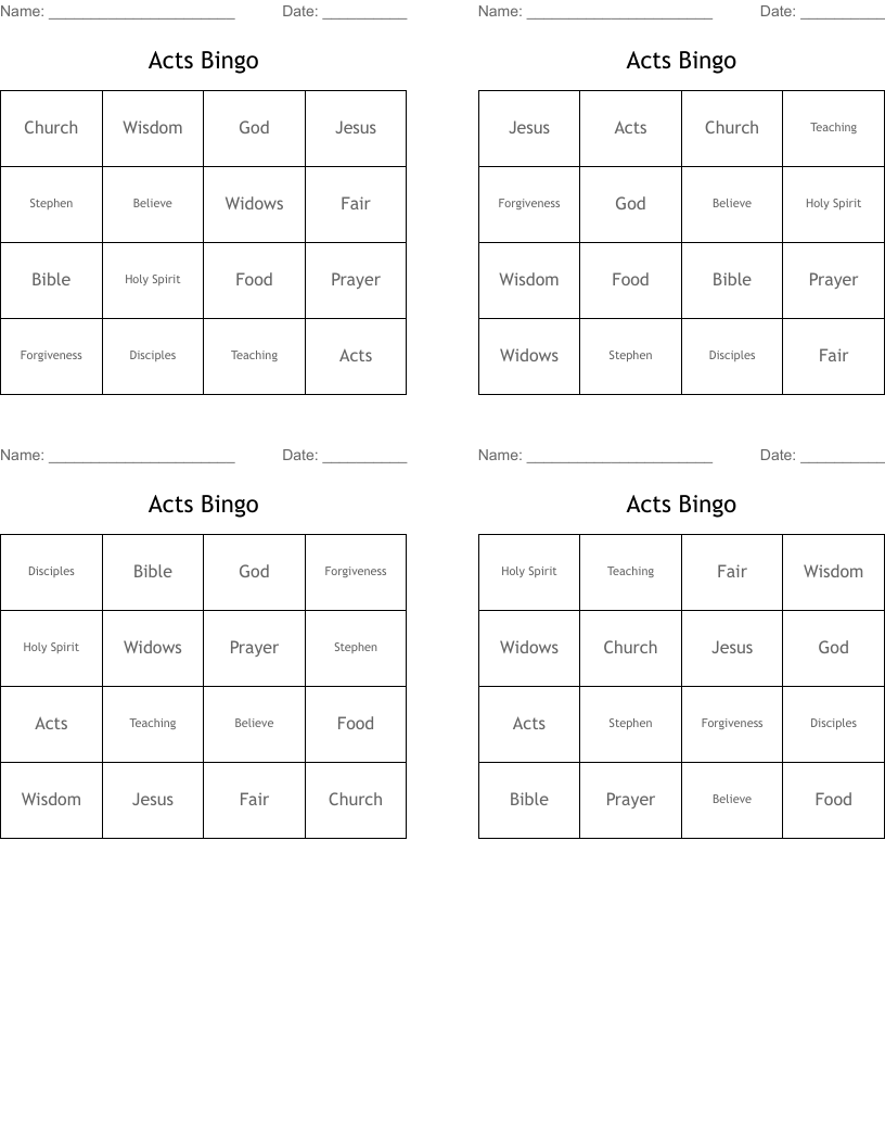 Acts Bingo