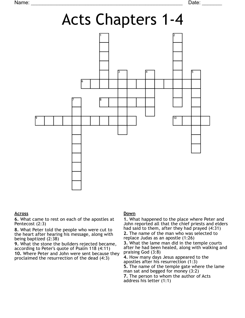 Acts Chapters 1-4 Crossword