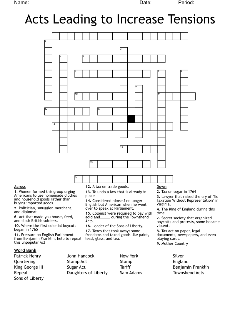 Acts Leading to Increase Tensions Crossword