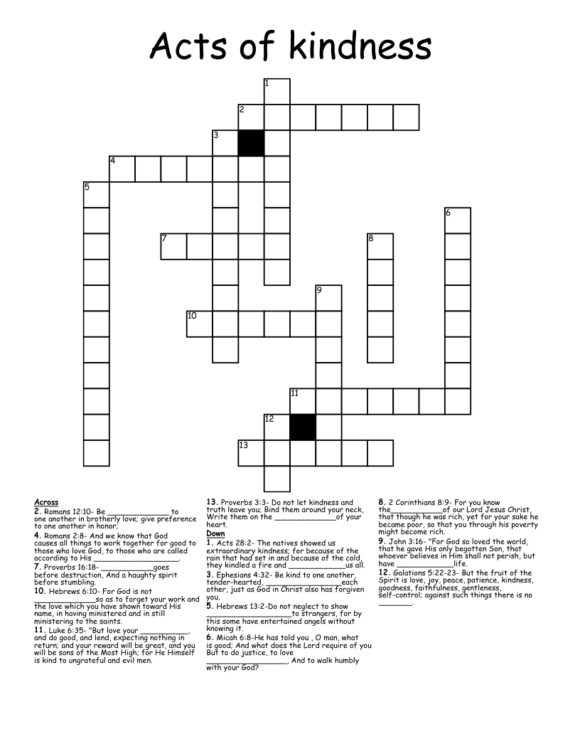 Acts of kindness Crossword
