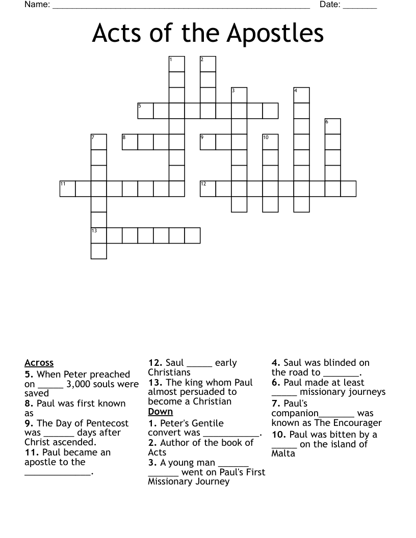 Acts of the Apostles Crossword