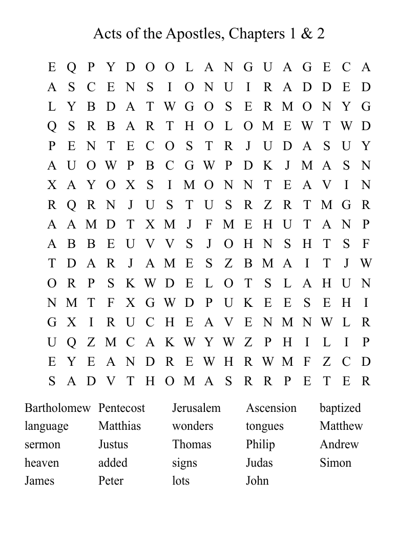 Acts of the Apostles, Chapters 1 & 2                          Word Search