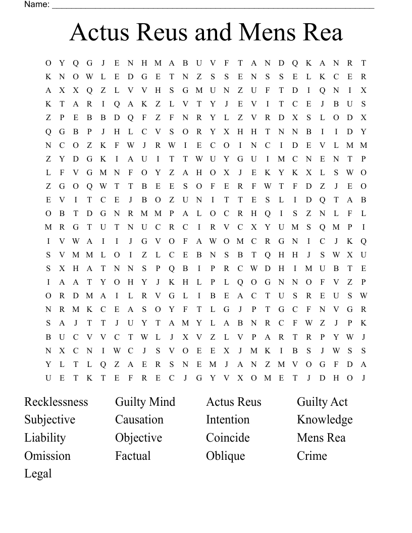 Actus Reus and Mens Rea Word Search