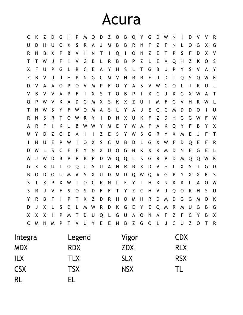 Acura Word Search