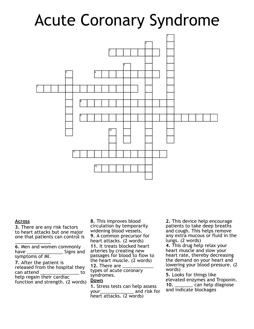 Acute Coronary Syndrome Crossword