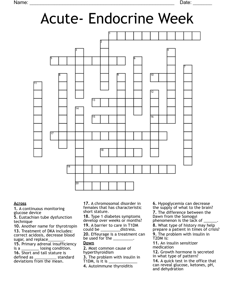 Acute- Endocrine Week Crossword