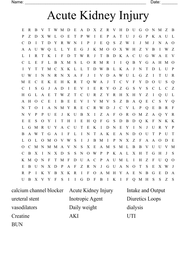 Acute Kidney Injury Word Search