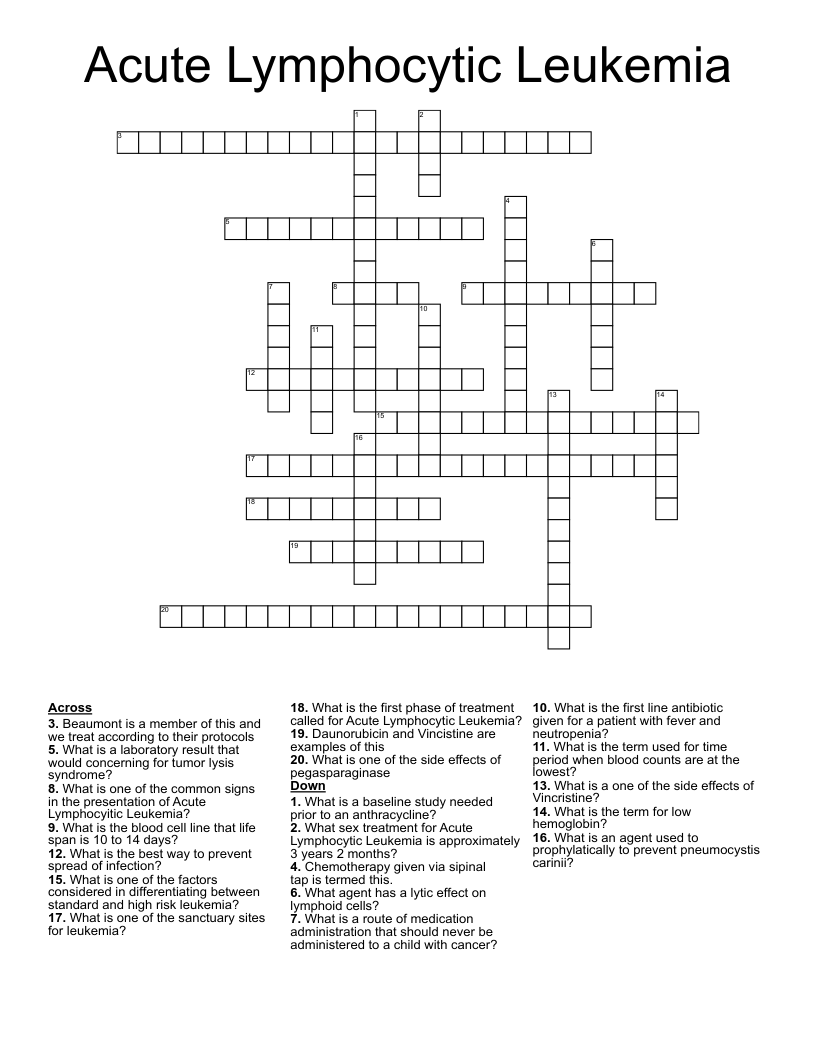 Acute Lymphocytic Leukemia Crossword