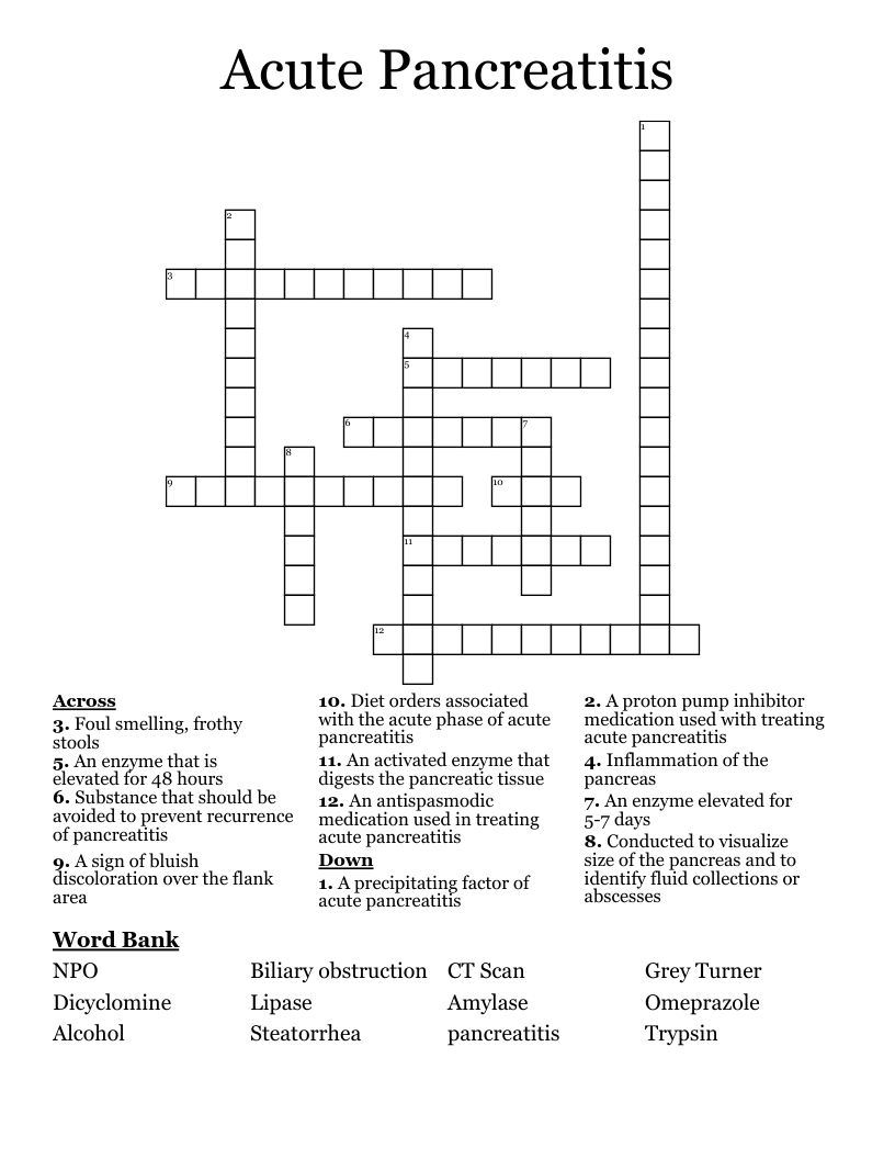 Acute Pancreatitis Crossword