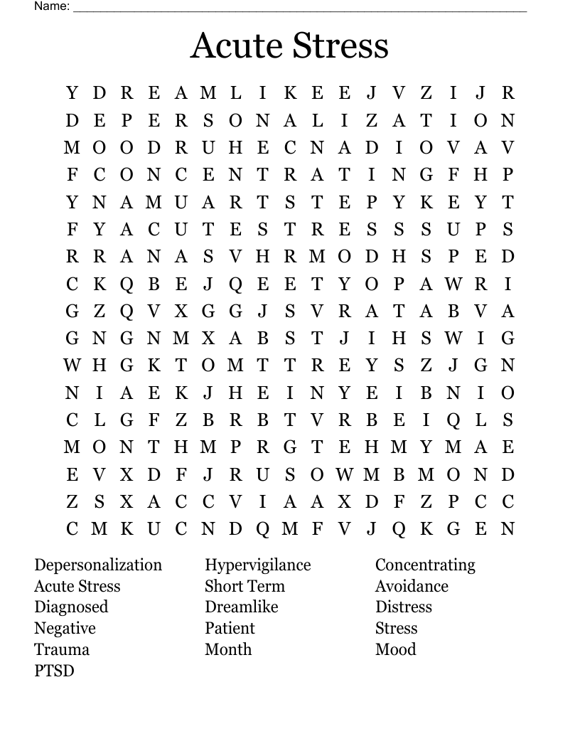 Acute Stress Word Search