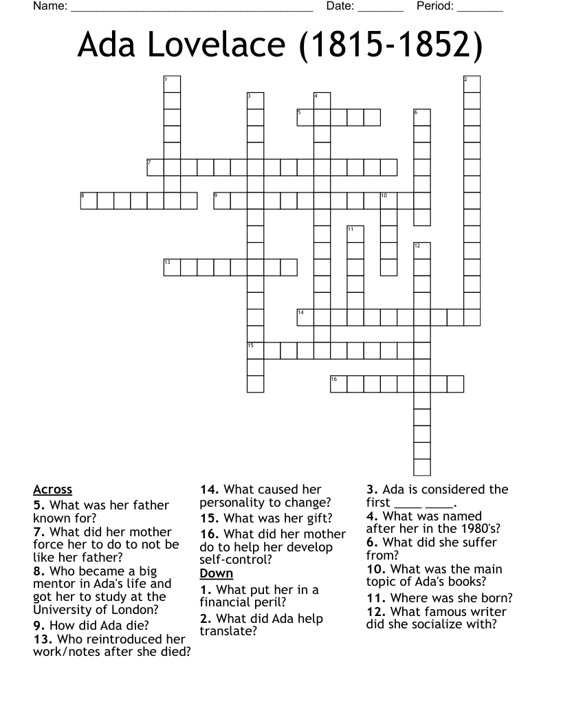 Ada Lovelace (1815-1852) Crossword