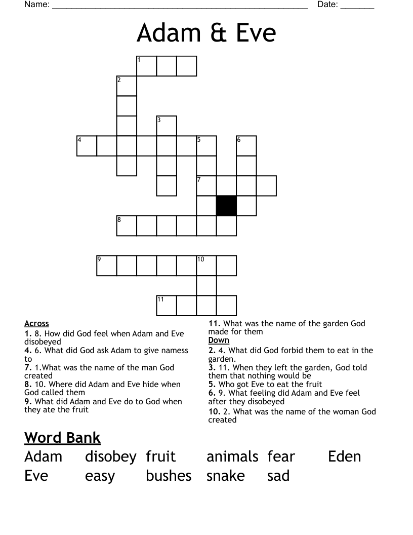 Adam & Eve Crossword