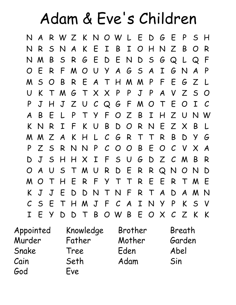 Adam & Eve's Children Word Search