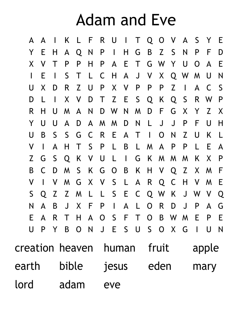 Adam and Eve Word Search