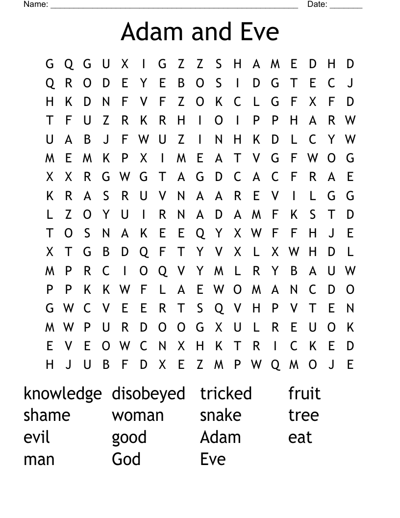 Adam and Eve Word Search