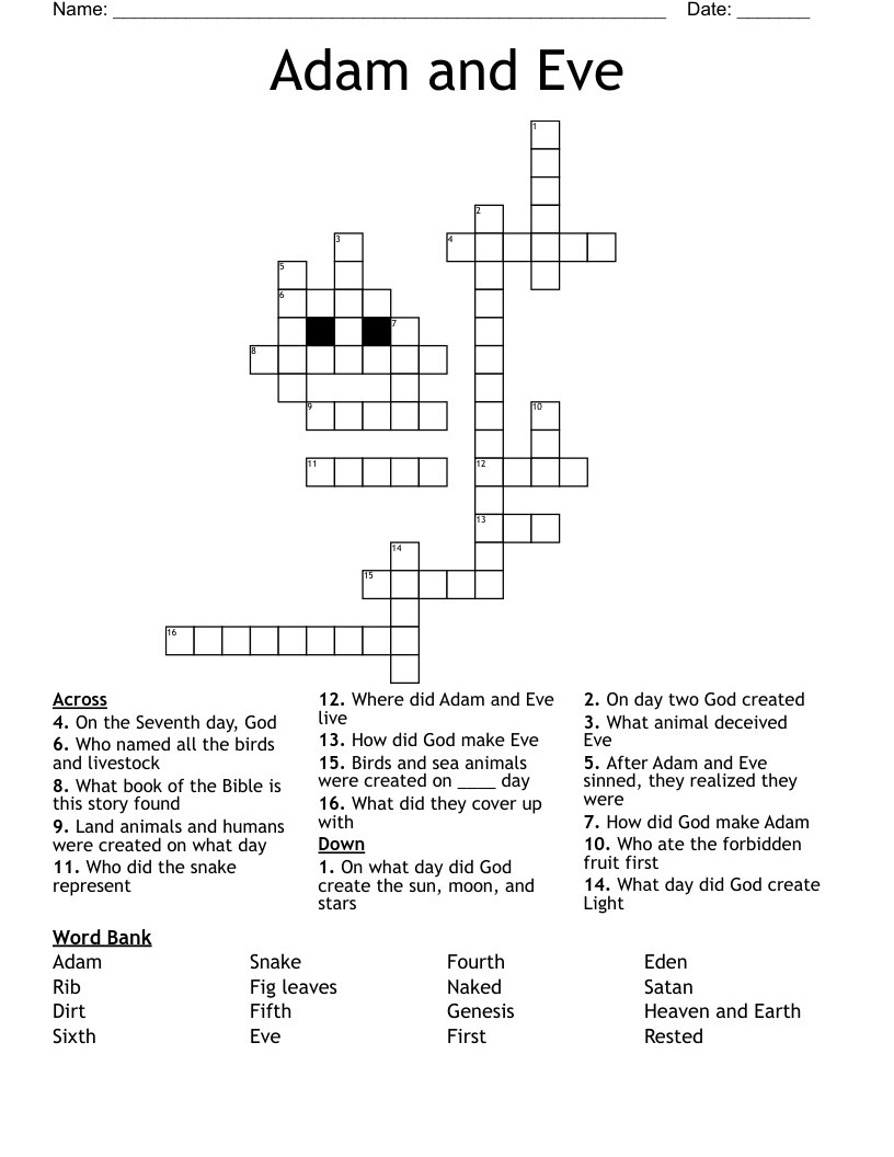 Adam and Eve Crossword