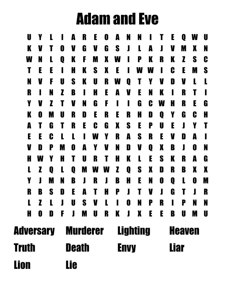 Adam and Eve Word Search