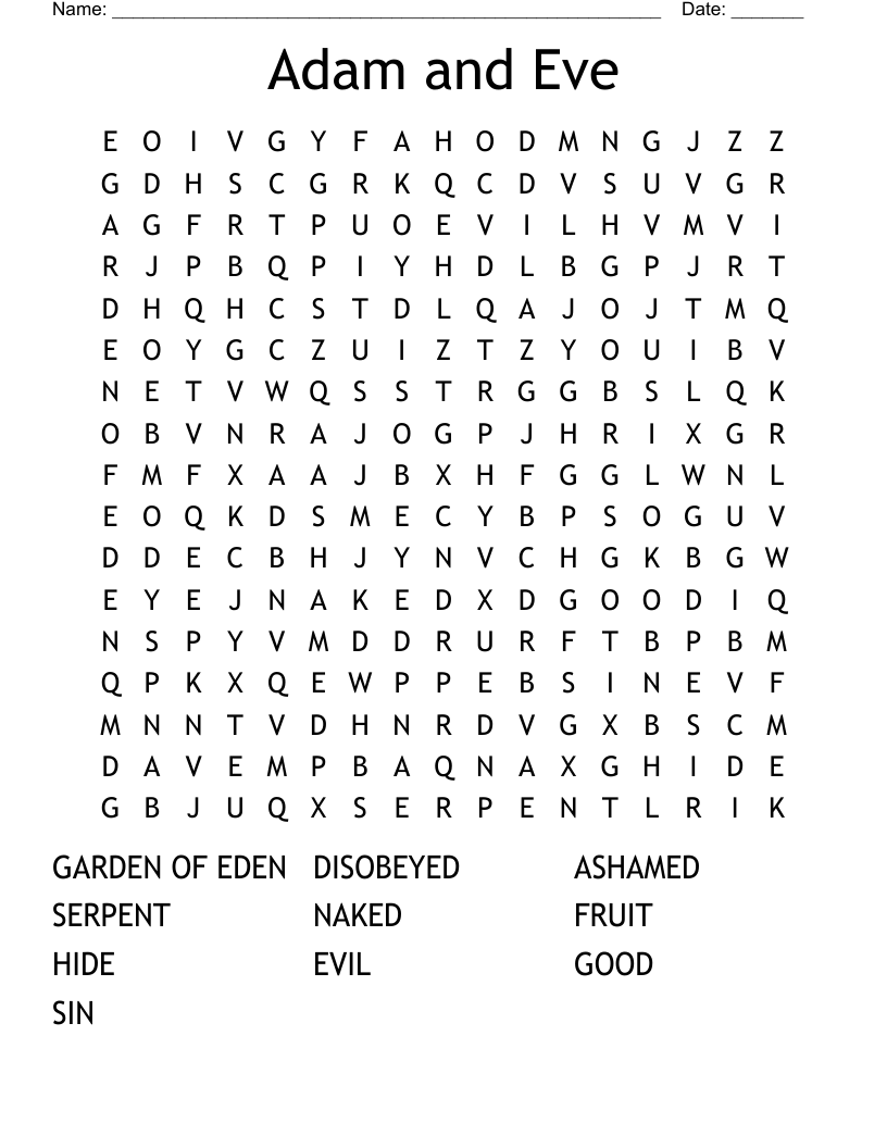 Adam and Eve Word Search