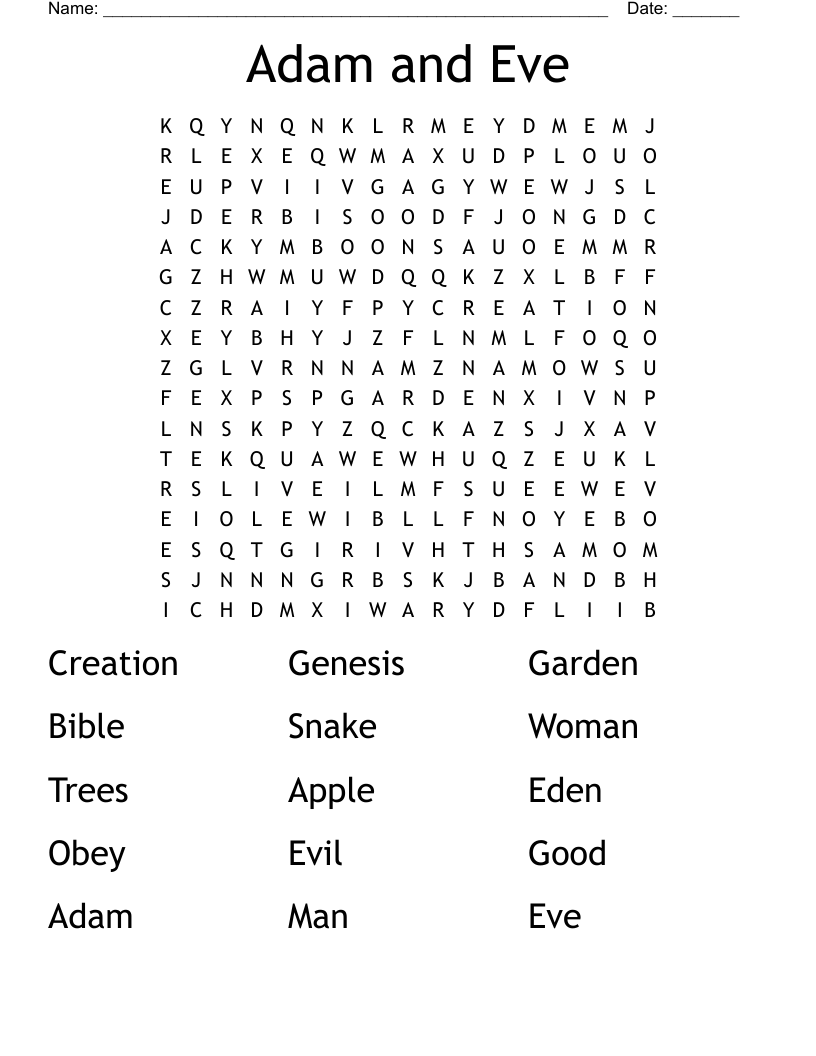 Adam and Eve Word Search