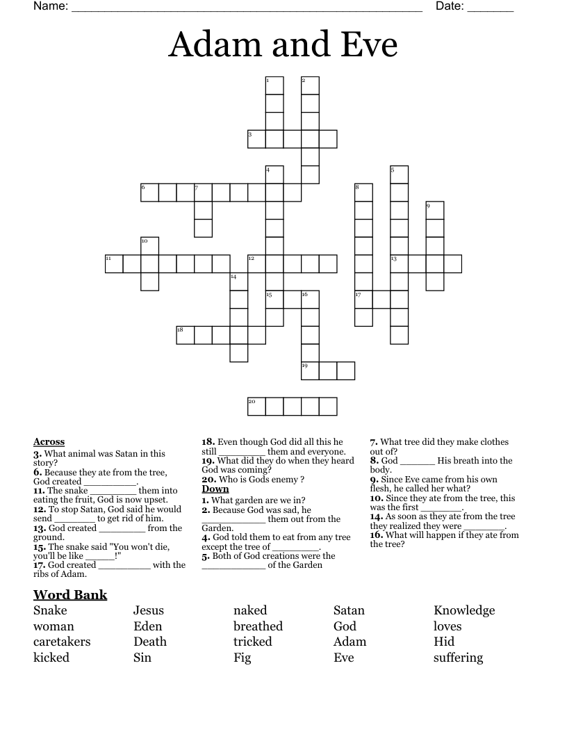 Adam and Eve Crossword