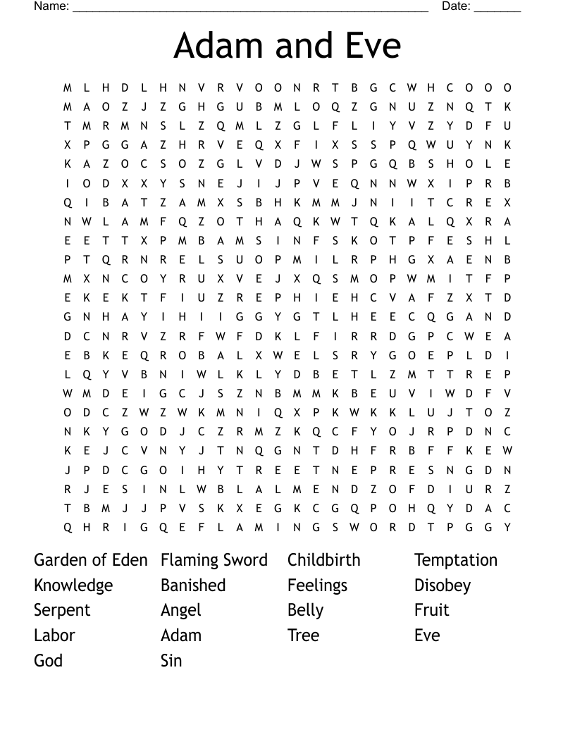 Adam and Eve Word Search
