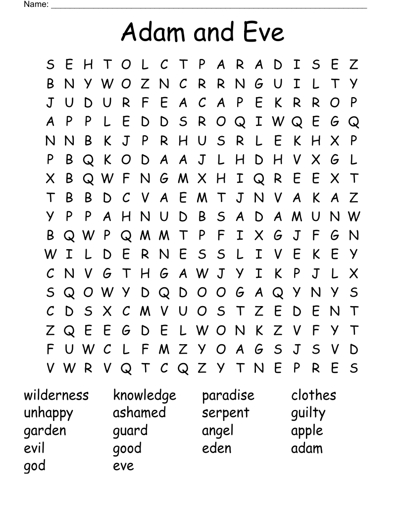 Adam and Eve Word Search