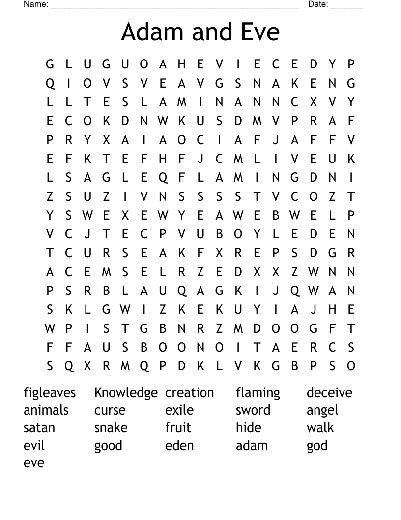 Adam and Eve Word Search