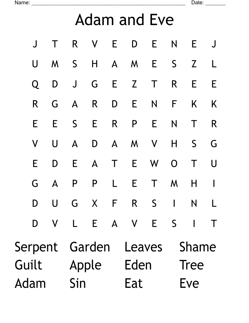 Adam and Eve Word Search