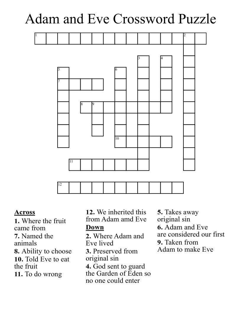Adam and Eve Crossword Puzzle