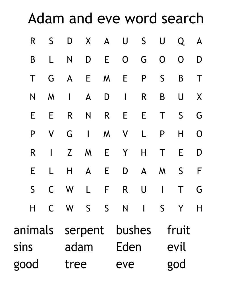 Adam and eve word search 
