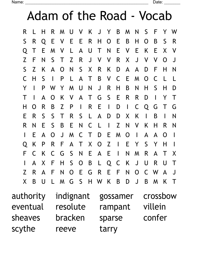 Adam of the Road - Vocab Word Search