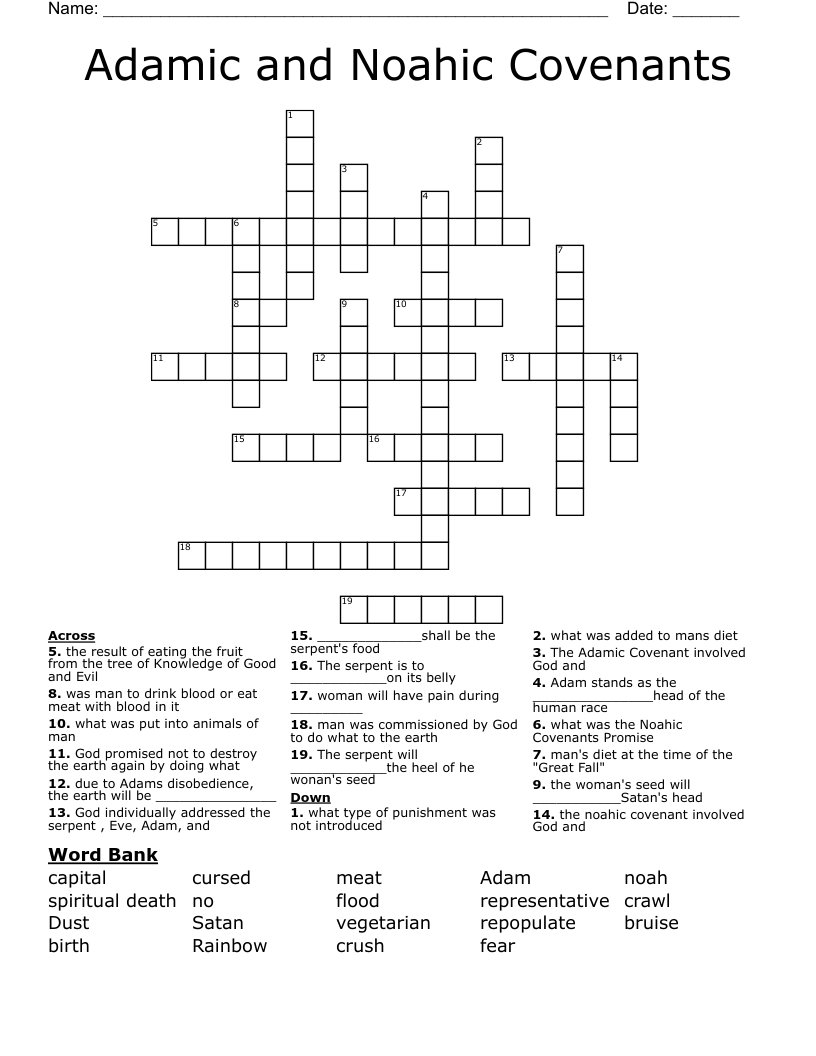 Adamic and Noahic Covenants Crossword