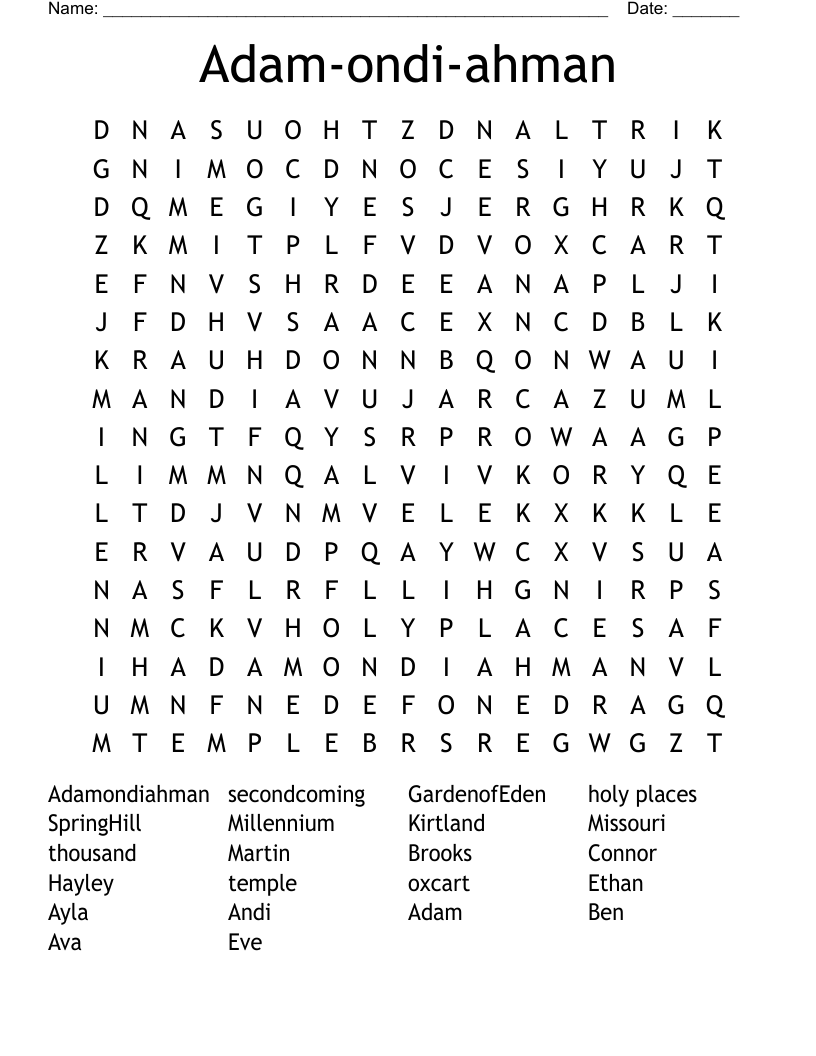 Adam-ondi-ahman Word Search