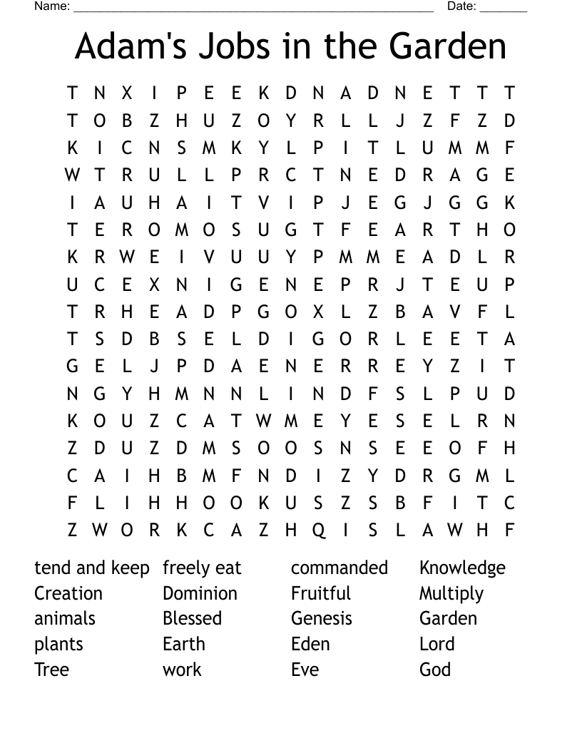 Adam's Jobs in the Garden Word Search