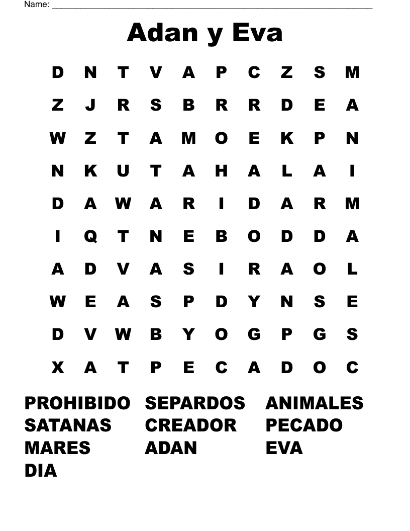 Adan y Eva Word Search