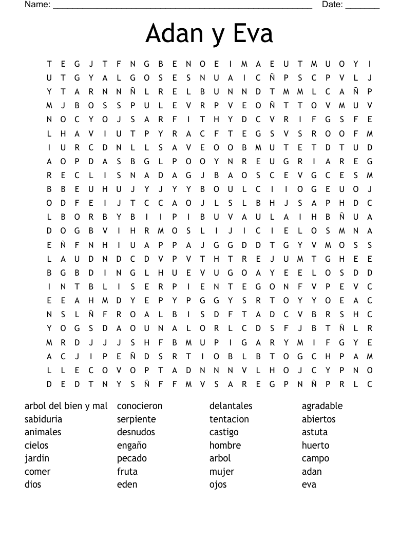 Adan y Eva Word Search
