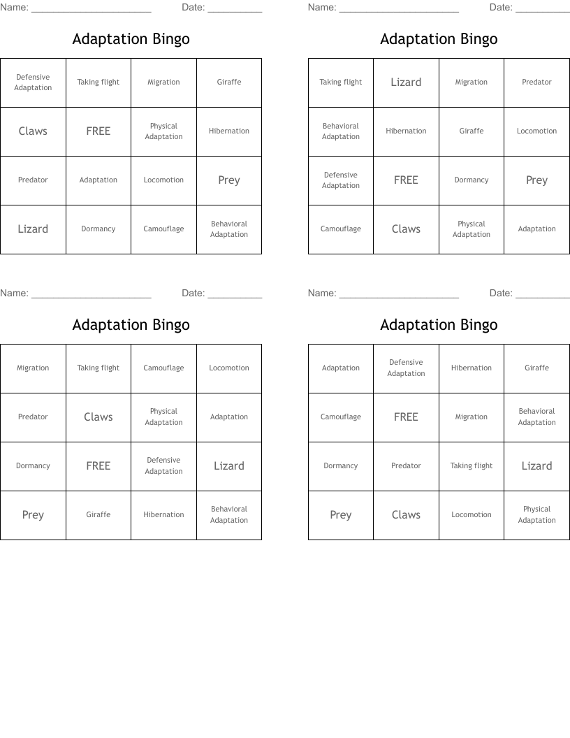 Adaptation Bingo