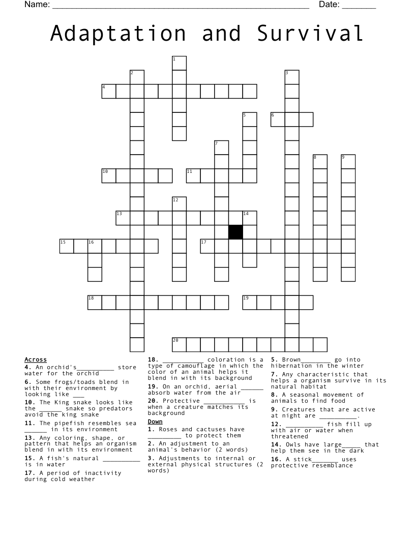 Adaptation and Survival  Crossword