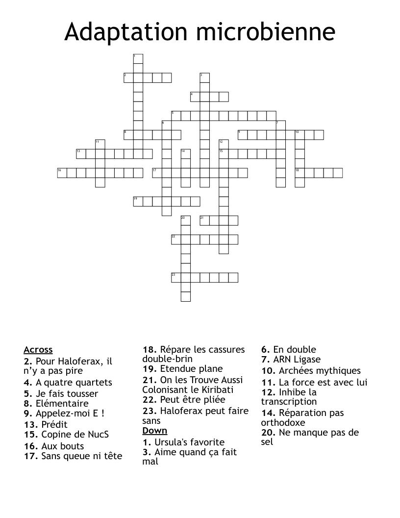 Adaptation microbienne Crossword
