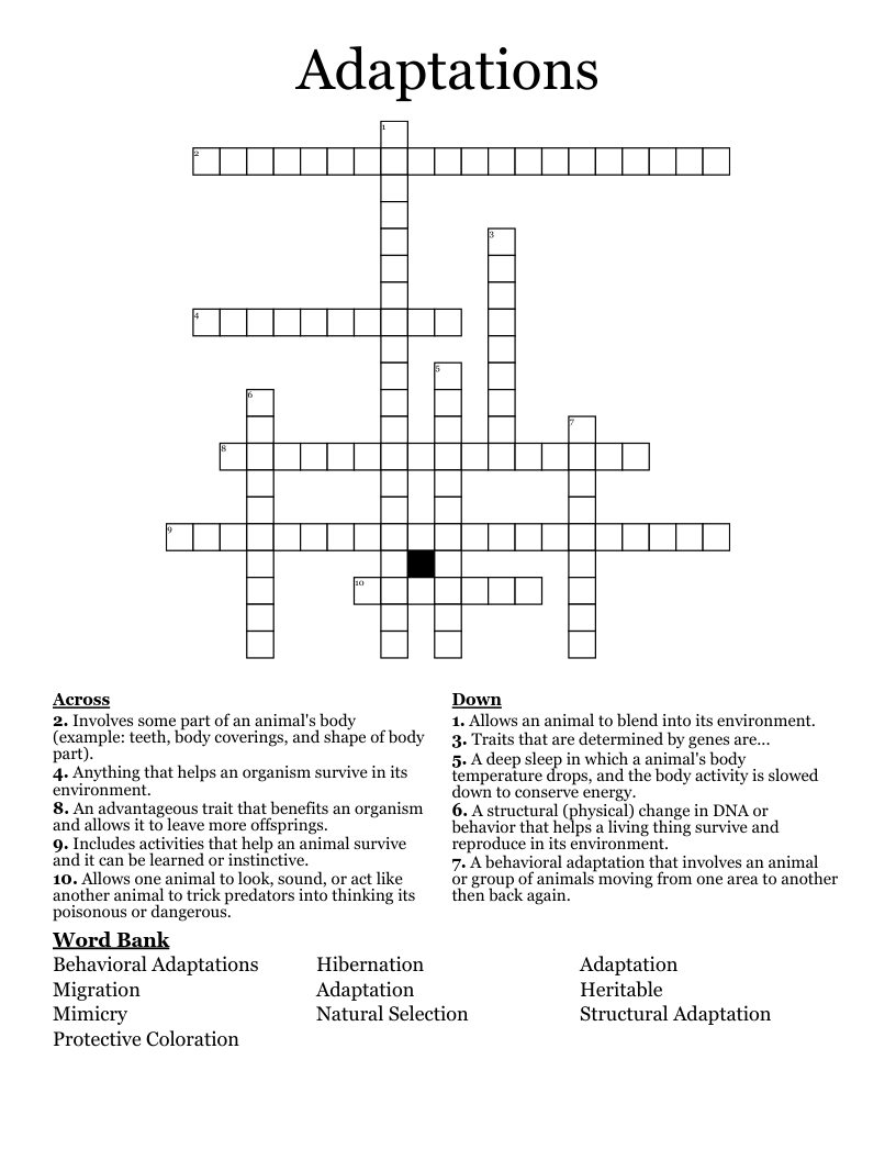 Adaptations Crossword