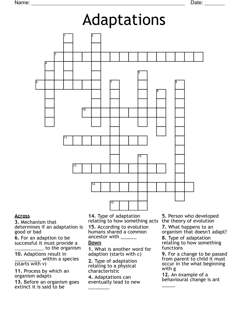 Adaptations Crossword