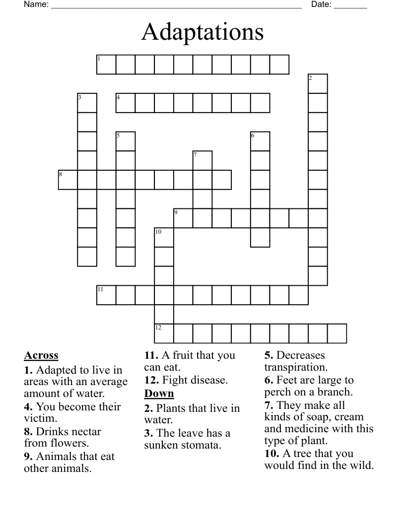 Adaptations Crossword