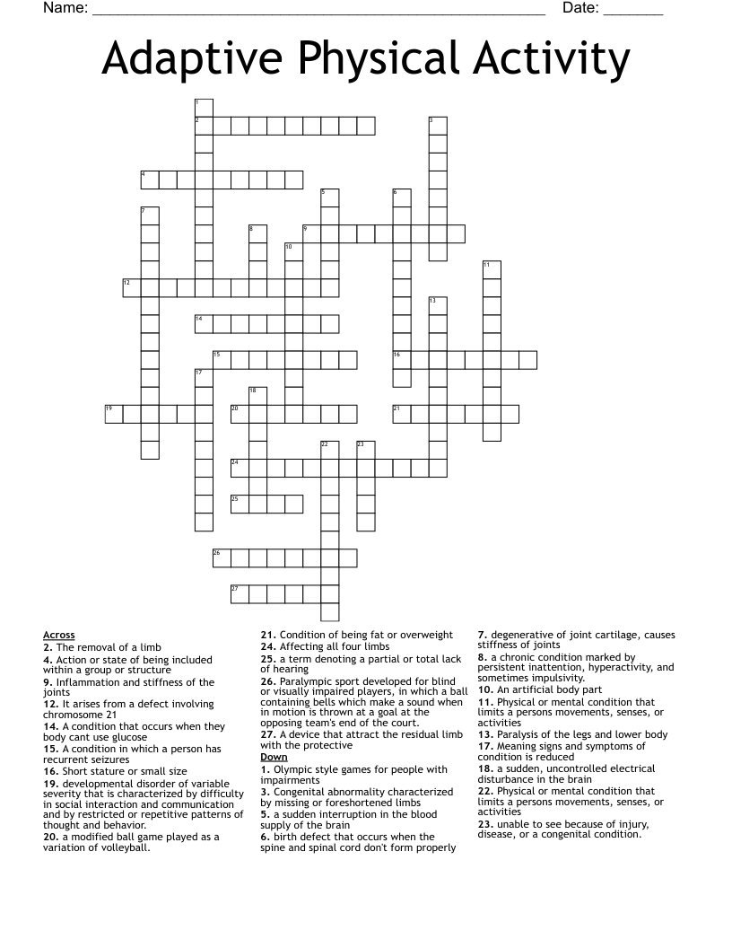 Adaptive Physical Activity Crossword
