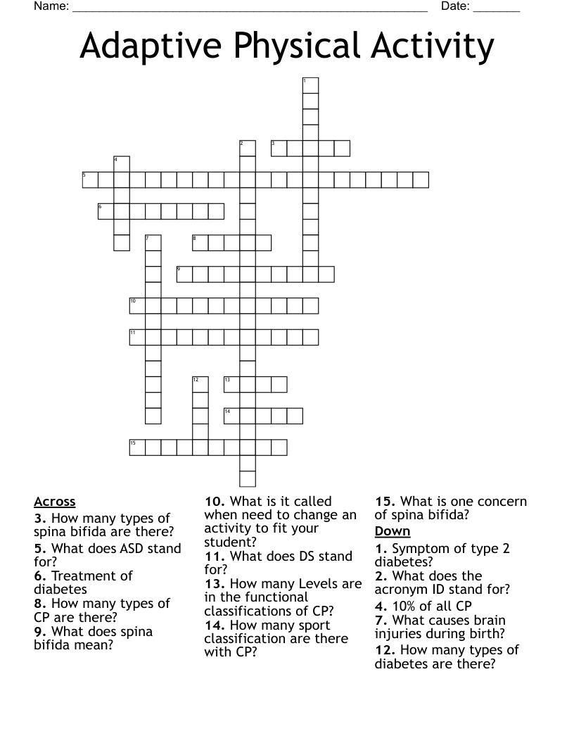 Adaptive Physical Activity Crossword